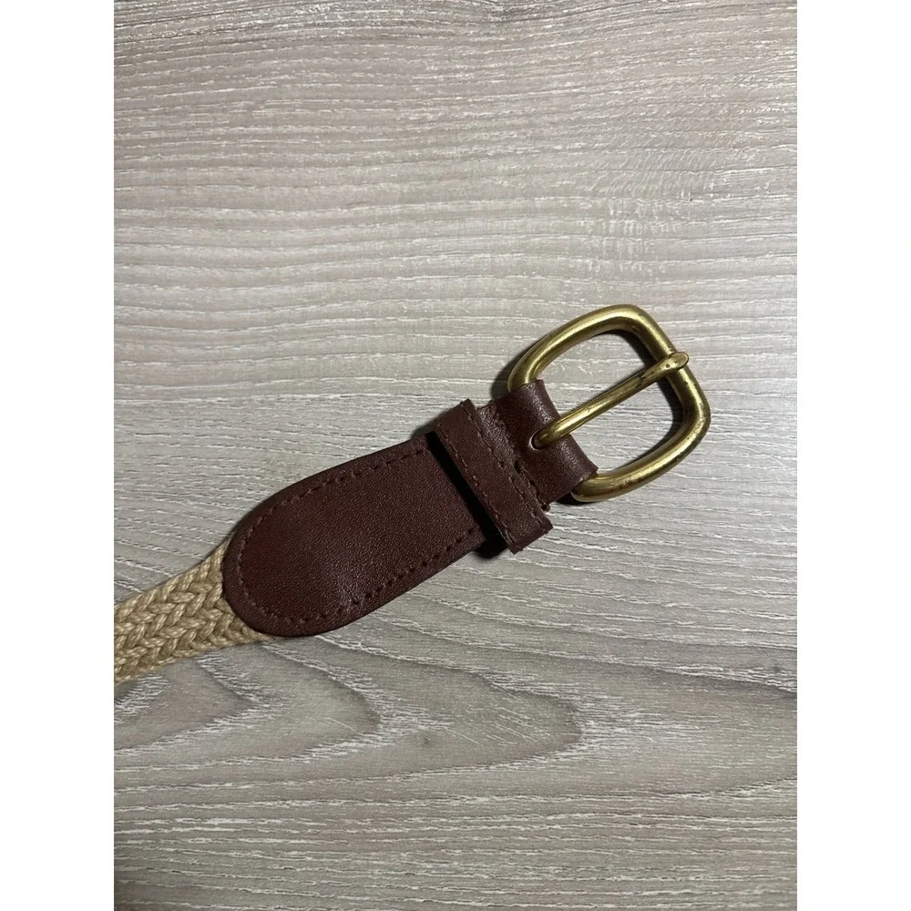 Vintage Braided Woven Belt XL Brown Brass Buckle Made in USA Classic Minimalist